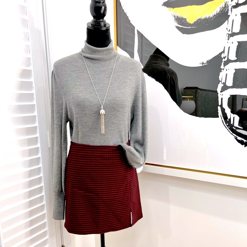 NWT Altar’d State Burgundy and Black Mini Skirt w/Side Slit, Size L